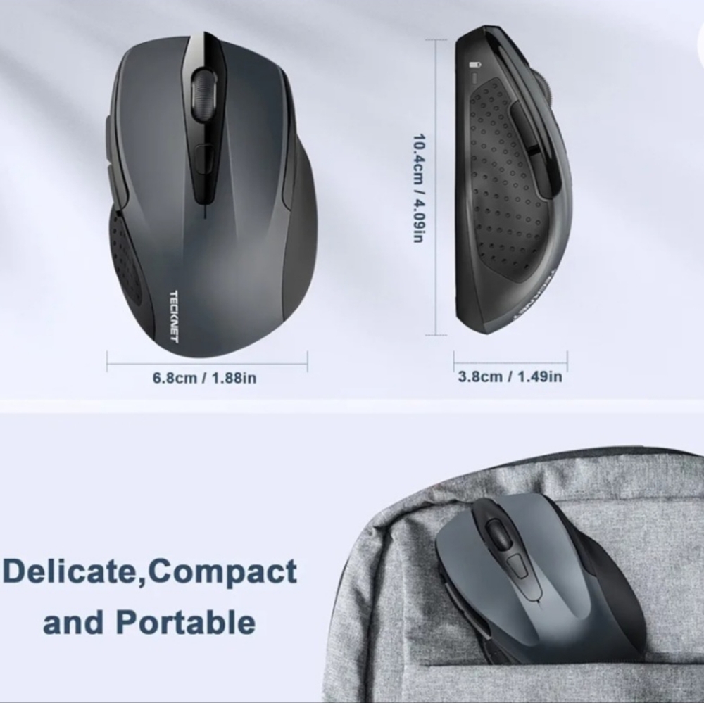 Tecknet Cordless Bluetooth Wireless Optical Grey Computer Mouse Model BM307 - Picture 2 of 5